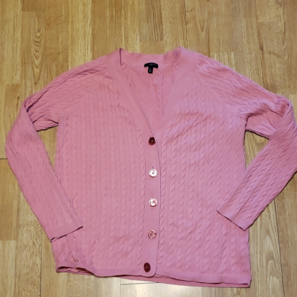Salmon pink Talbots cableknit cotton cardigan SP
